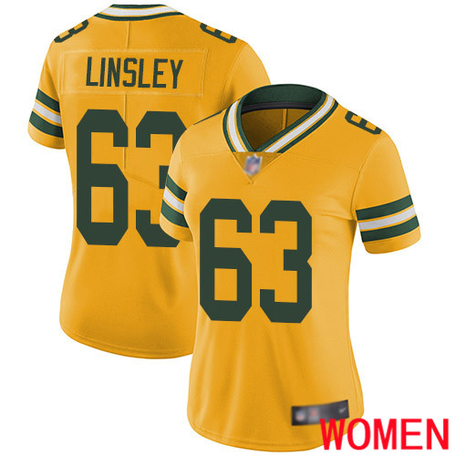 Green Bay Packers Limited Gold Women #63 Linsley Corey Jersey Nike NFL Rush Vapor Untouchable->green bay packers->NFL Jersey